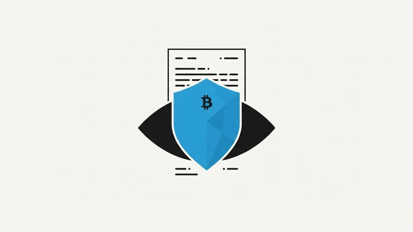 A blue shield bearing the Bitcoin symbol covers an eye in front of a document — what a Will-Executor can and cannot see