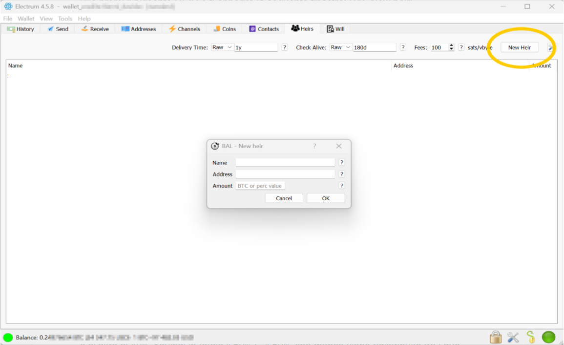 Figure 3 — New Heir window