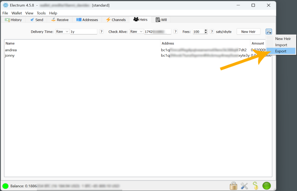 Figure 7 — Export the heir list
