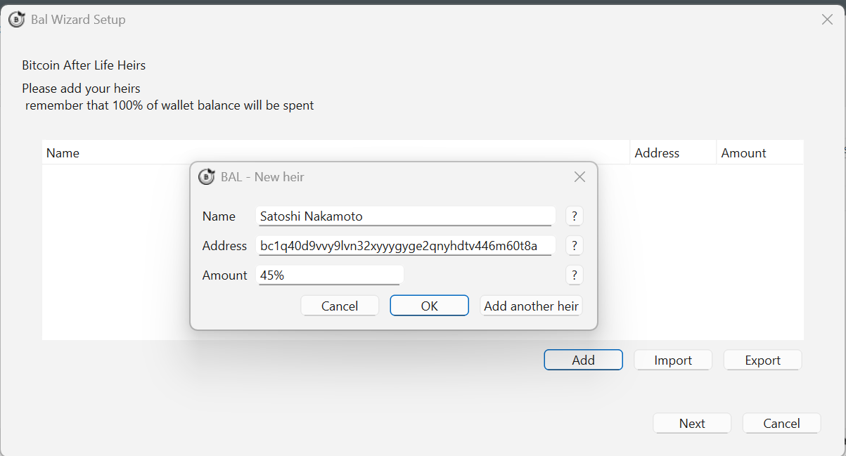 Wizard: adding an heir