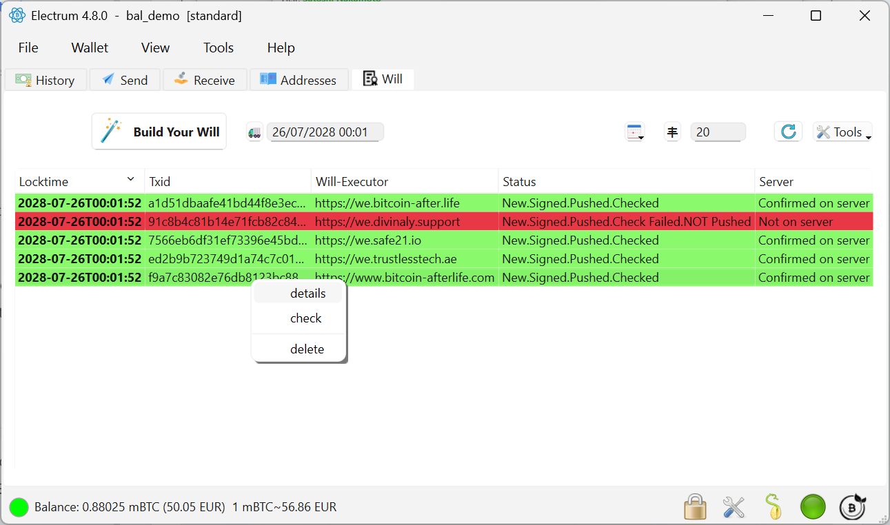 WILL tab after signing, with the selected Will-Executors listed
