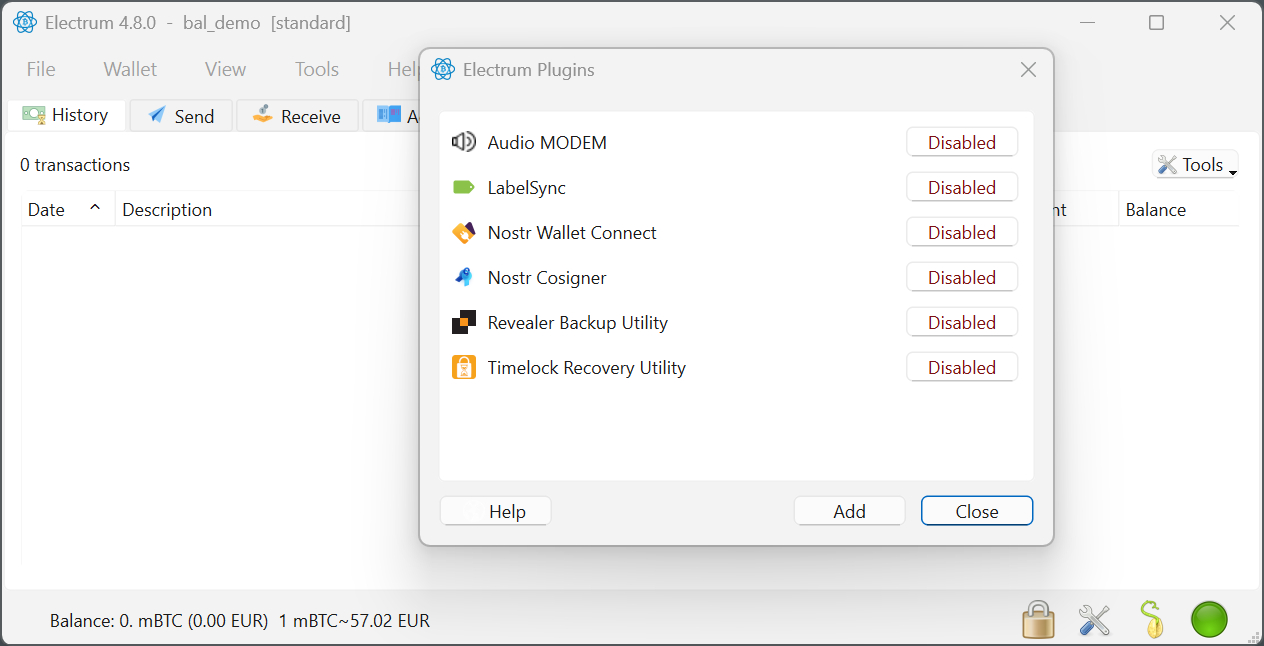 Electrum Tools menu with Plugins