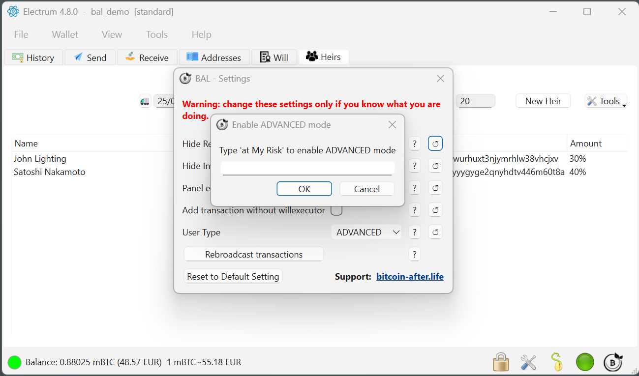 Advanced mode toggle