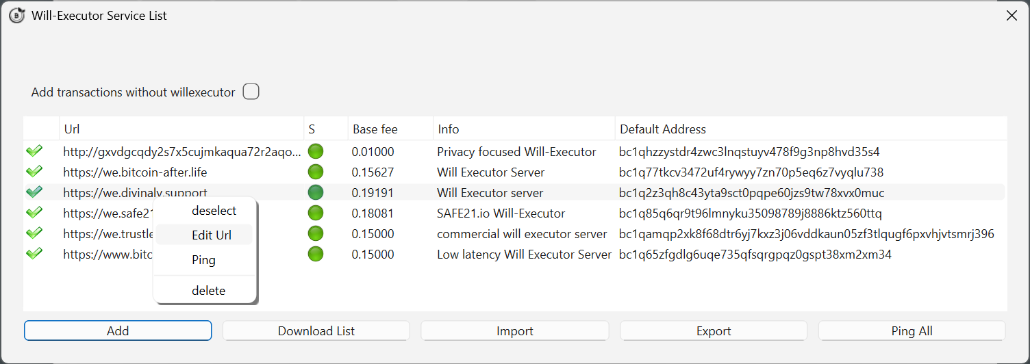 Right-click menu on a Will-Executor