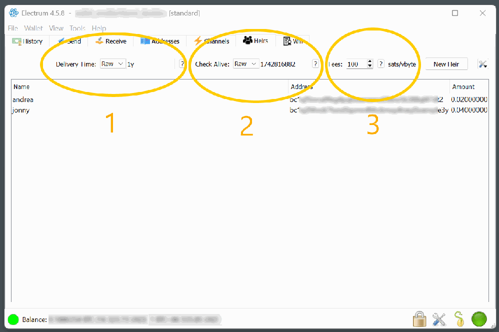 HEIRS tab parameters