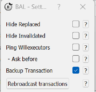 Backup transaction parameter