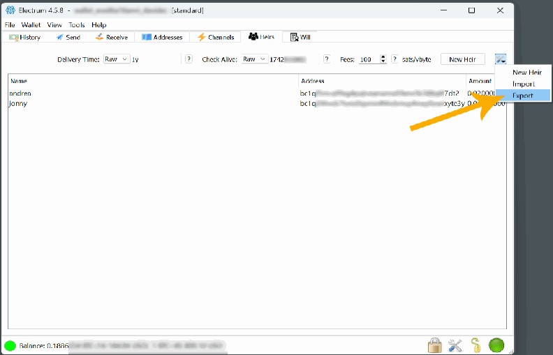 Exporting the heirs list