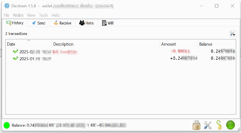 Electrum with the BAL plugin installed