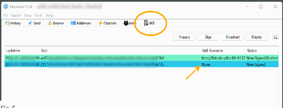 Backup transaction in the WILL tab