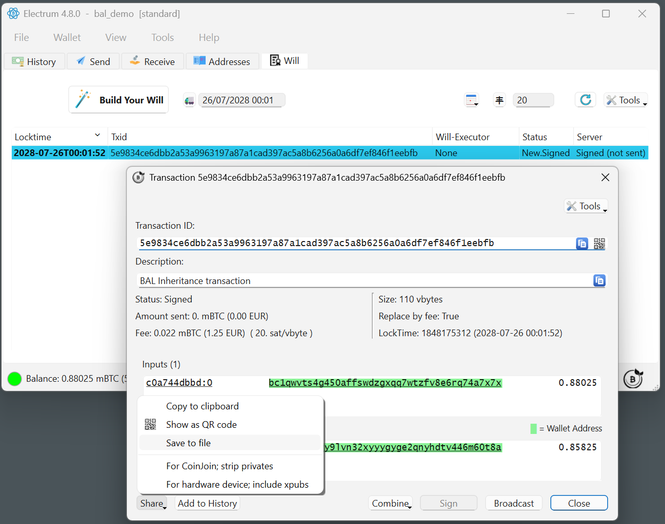 Saving the backup transaction