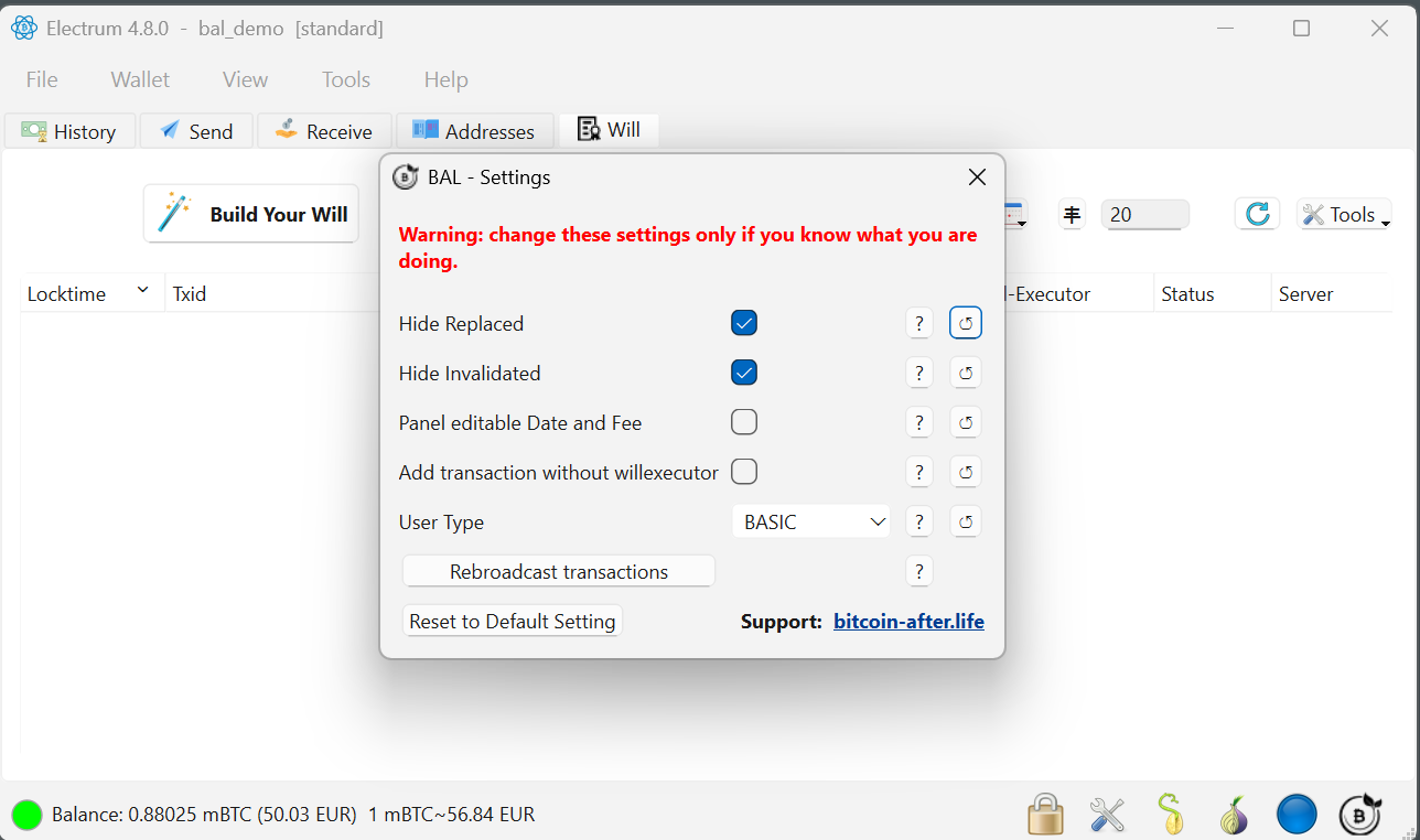 Backup Transaction option in plugin settings