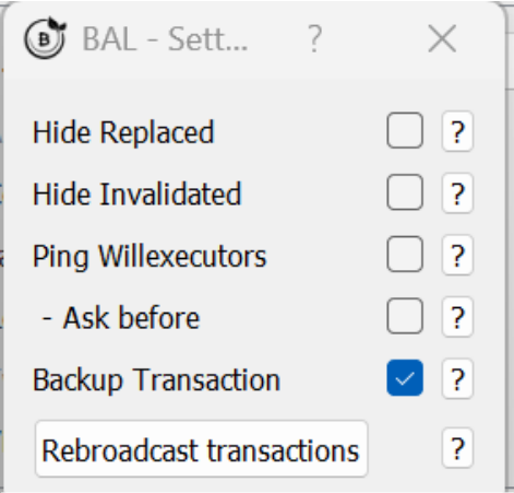 Figure 4 — Backup Transaction parameter