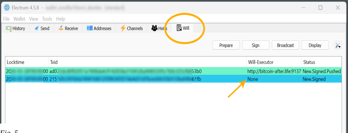 Figure 5 — Backup transaction in the WILL screen